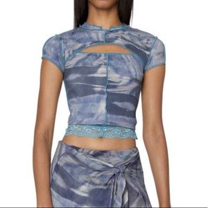 Diesel camo t-shirt with lace hem